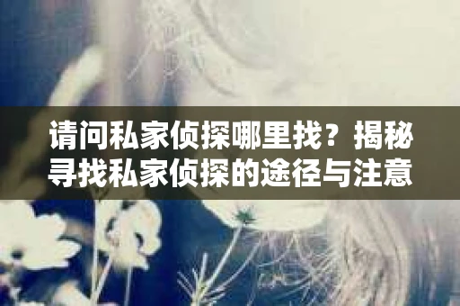 请问私家侦探哪里找？揭秘寻找私家侦探的途径与注意事项